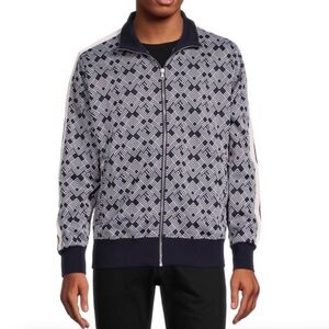 Palm Angels Geometric Track Jacket Navy Blue Ecru Off White PA Logo MEDIUM